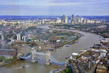 Fototapeta na wymiar London Thames river, Tower bridge and financial district