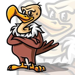 Condor Cartoon Drawing Character Design Fun Logo Mascot Vector Illustration