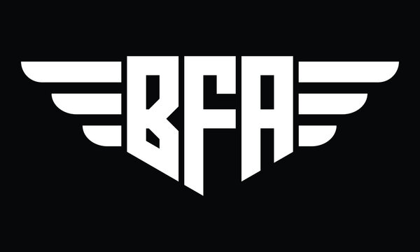 BFA three letter logo, creative wings shape logo design vector template. letter mark, wordmark, monogram symbol on black & white.