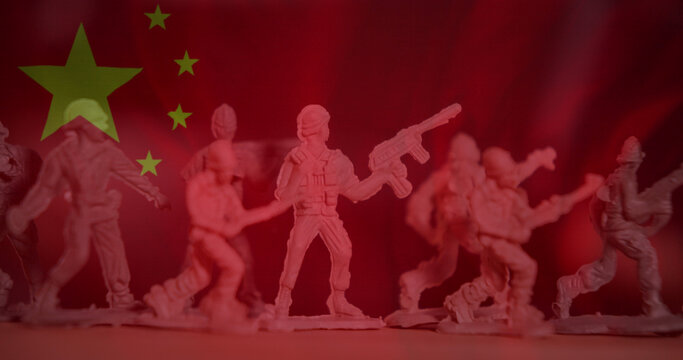 Image of flag of china over toy soldiers - Powered by Adobe