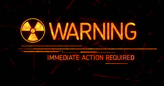 Image of warning text with biohazard symbol on black background