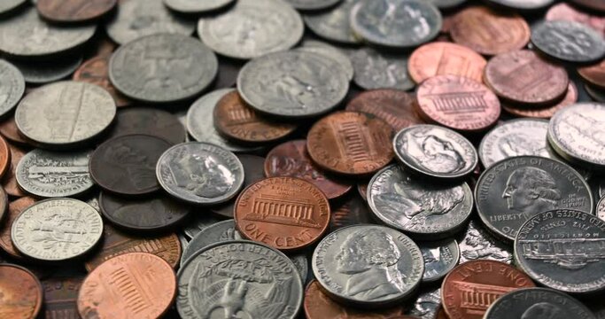 Closeup of assorted United States dollar coins