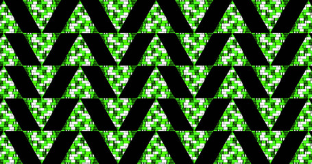 Image of changing green triangles on black background