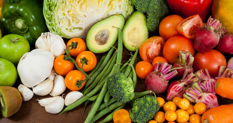 Image of fresh organic vegan food with fruit and vegetables