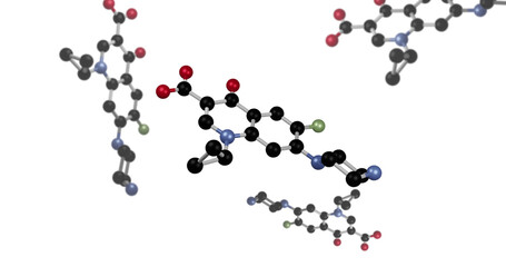 Image of molecules rotating on white background