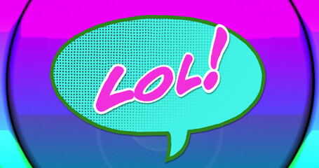 Image of lol text over colorful circles on black background