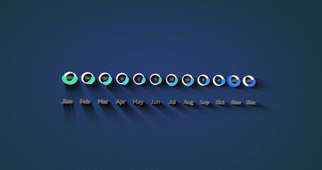 Naklejka premium Image of graph and months on navy background