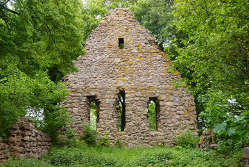 Ruins of the medieval village church of Berkenlatten in the Uckermark (northeast Germany). The...