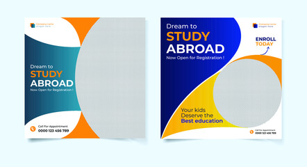 Modern study abroad social media post design template set