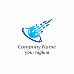 Comet logo. Type and comet icon. Bright meteor on a dark background. Internet, games, marketing, delivery icon.