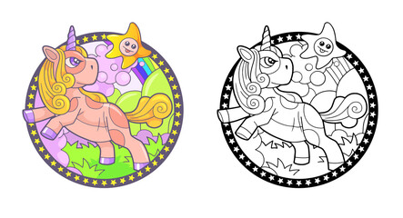 cartoon cute pony unicorn, funny illustration, design