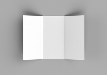 Tri-fold brochure, booklet mockup for graphic designers presentations and portfolios. 3D rendering.