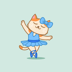 Obraz na płótnie Canvas Cute little Cat ballerina illustration with blue color