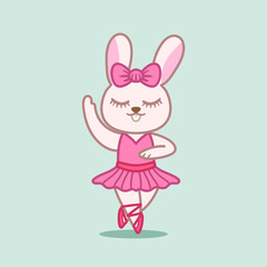 Cute little Bunny ballerina illustration with pink color