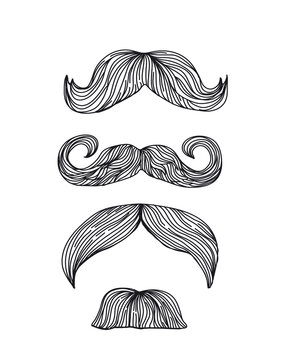 Set of different mustache. Mustache collection for hairdresser or for carnival mask. Linear art. Black and white illustration for barbershop.