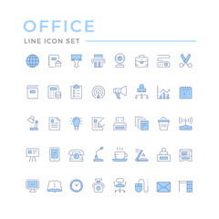 Set color line icons of office