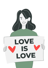 LGBT concept. Young woman holding a poster with text 