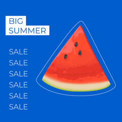 Summer sale square banner , template for social media, ads. Vector Summer sale banner in modern design with watermelon slices. - 508659283