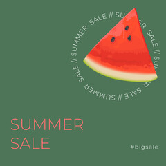 Summer sale square banner , template for social media, ads. Vector Summer sale banner in modern design with watermelon slices. - 508659288
