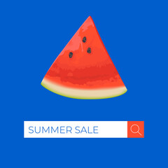 Summer sale square banner , template for social media, ads. Vector Summer sale banner in modern design with watermelon slices. Search line design. - 508659289