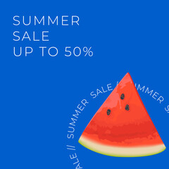 Summer sale square banner , template for social media, ads. Vector Summer sale banner in modern design with watermelon slices. - 508659290