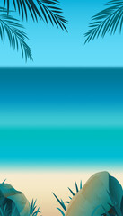 Summer blank vertical banner , template for social media, ads. Vector Summer banner in  beautiful seaside landscape with palm branches. - 508659291