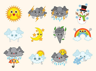 Cute cartoon Weather Illustration set