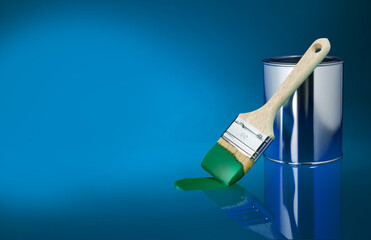 Paintbrush on paint can with green blue color. - Powered by Adobe