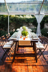 Table set for wedding or another catered event dinner