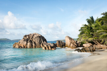 Little beach with palms at the Seychelles.
