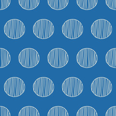 Drawn from large circles, striped inside. Vector seamless design for print. Interior print for home, fabrics, cups, postcards, pillows. Polka dots.