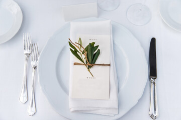 Table set for wedding or another catered event dinner