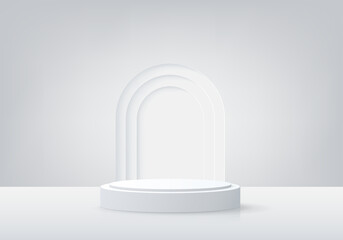 Abstract white 3d display product with geometric podium. Product display presentation, show cosmetic product. Background vector geometric 3d studio room concept.