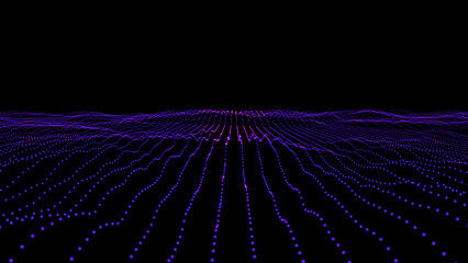 purple flying particles on a black background. dark abstract background with glowing particles