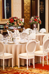 Table set for wedding or another catered event dinner