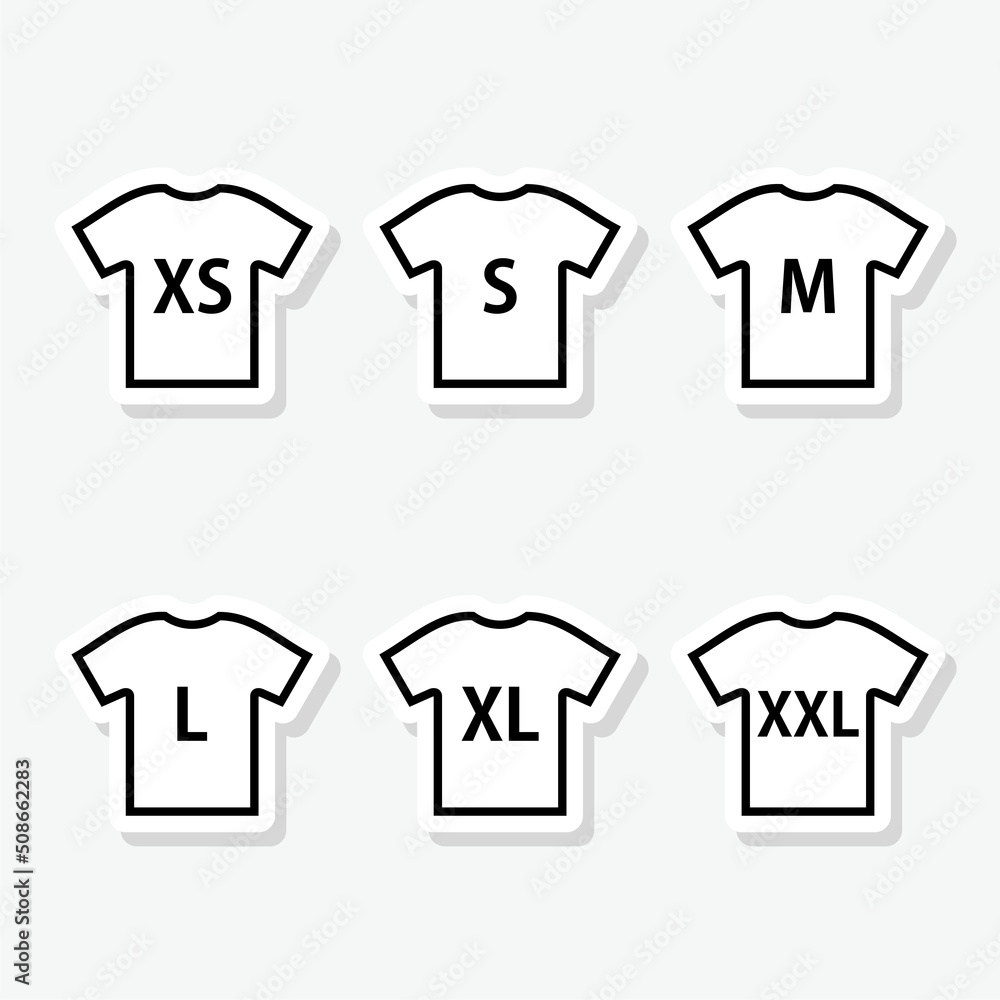 Poster set of t-shirts icons with inscriptions of the size sign for mobile concept and web design