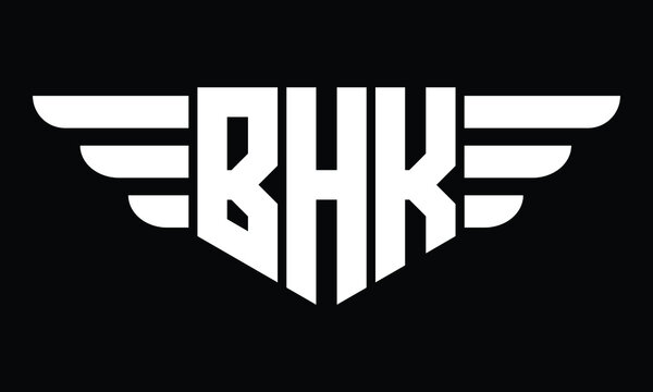 BHK three letter logo, creative wings shape logo design vector template. letter mark, wordmark, monogram symbol on black & white.