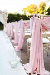 Rows of chairs for the guests at a wedding ceremony