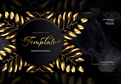 Gold Stem Close Up Monstera Deliciosa Plant and Fern Detail Black Marble