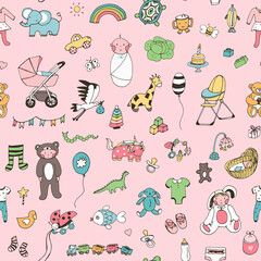 Baby birthday vector seamless pattern