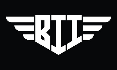 BII three letter logo, creative wings shape logo design vector template. letter mark, wordmark, monogram symbol on black & white.