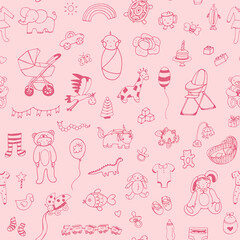 Baby birthday vector seamless pattern