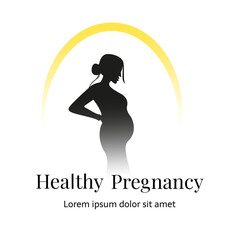 pregnant woman is an icon or logo of a medical center or maternity care. The concept of fetal development in the womb or artificial insemination. Vector illustration in a flat style