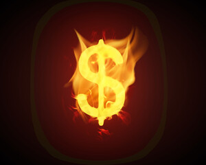 Dollar currency sign in fire