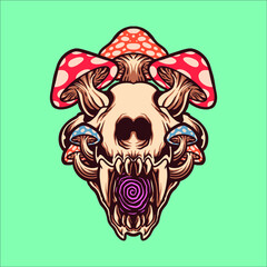 tiger skull and mushroom vector design