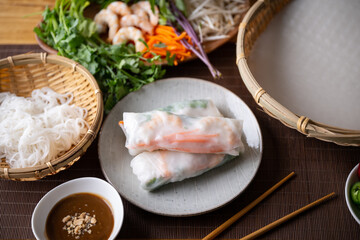 vietnamese spring rolls with ingredients