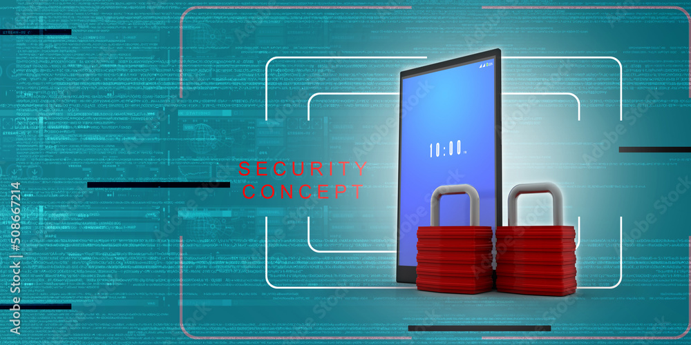 Poster 3d rendering transmitter mobile wifi with lock