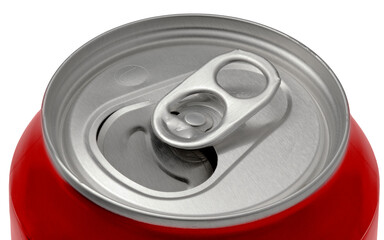 Open Empty Can of Red Soda Isolated on White Background extreme Macro Zoom