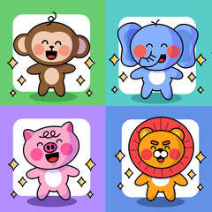 Happy And Adorable Little Animals Collection Illustration Asset