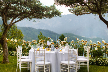 Table set for wedding or another catered event dinner